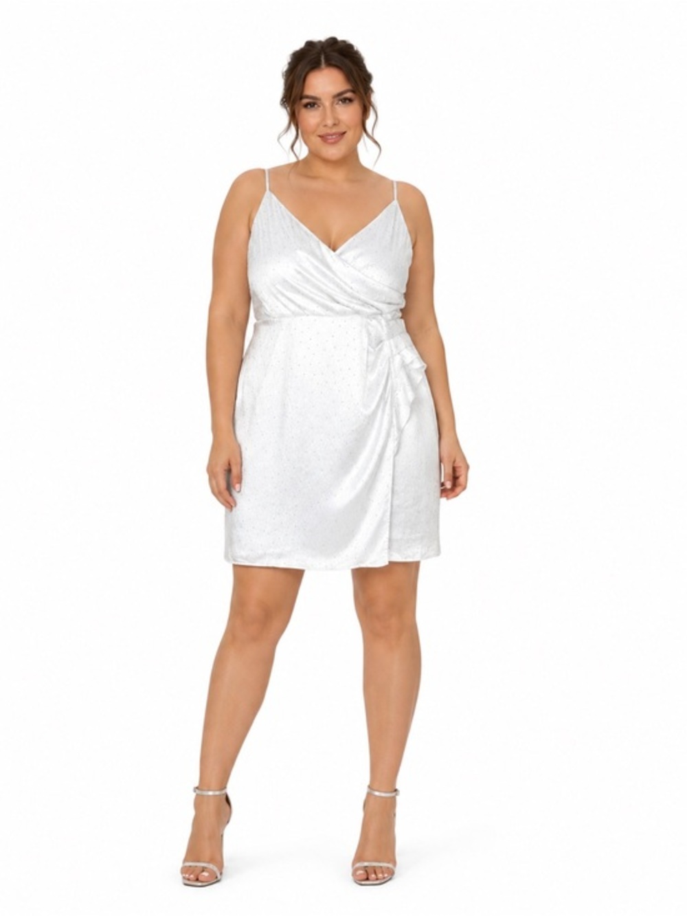 Ivy Blu Women's Petite Dress 12P White Faux Wrap Satin Rhinestone Cocktail Party